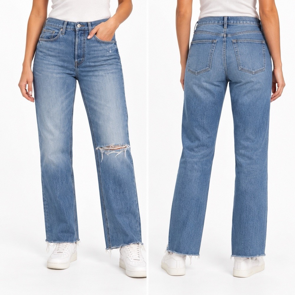 Frank & Eileen Monaghan Jeans Raw Hem Cropped 25 Light Distressing Button Stretc